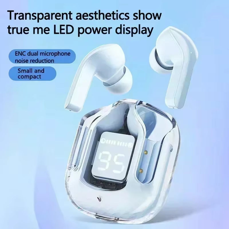 TWSHK3 Wireless Bluetooth Earphone Noise Canceling Hifi Stereo Sport Headphones with Digital Display Transparent Charging Case